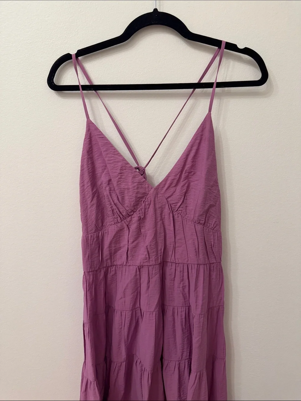 Abercrombie & Fitch Mauve Tiered Maxi Dress with Spaghetti Straps